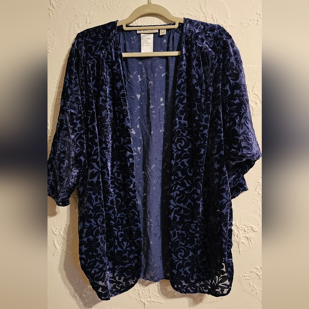 The Muses Navy Velvet Floral Kimono Cardigan Lounge Large New